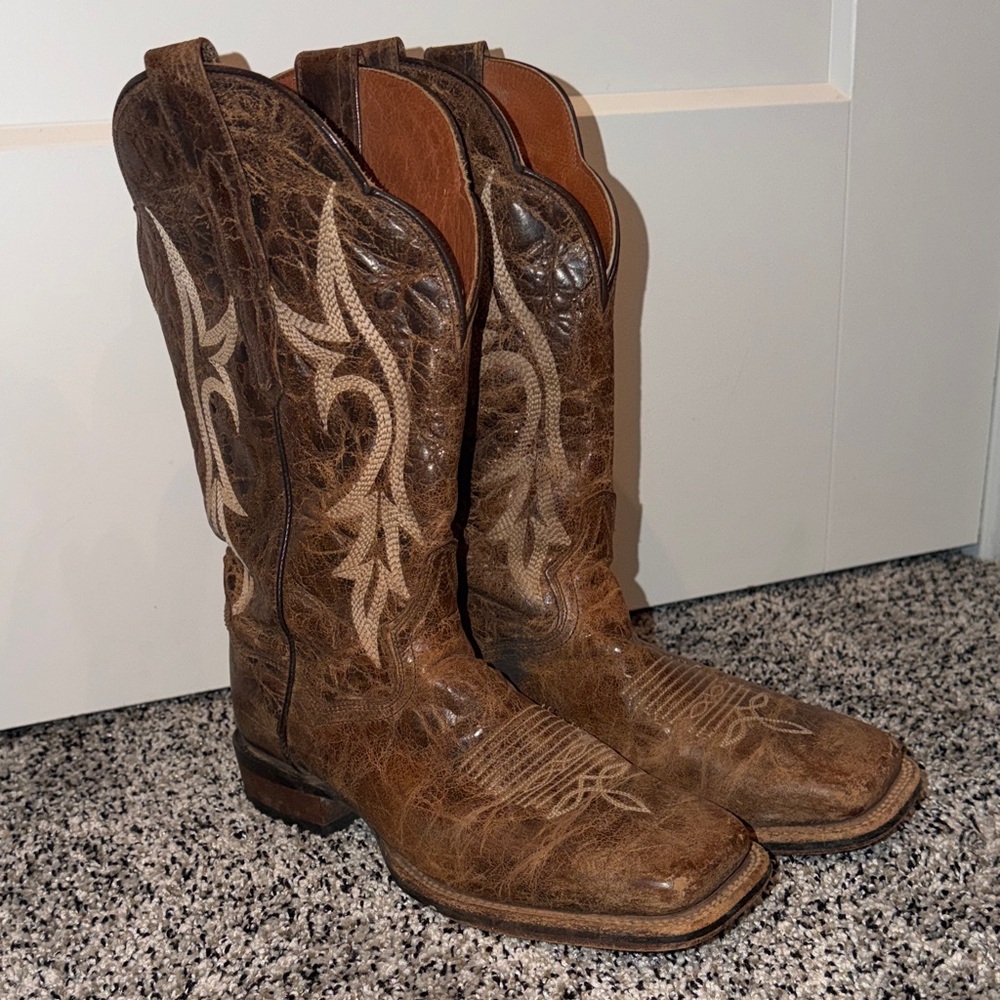 Dan Post Boots Tan Square Toe Crinkles Leather Women’s Size 7.5